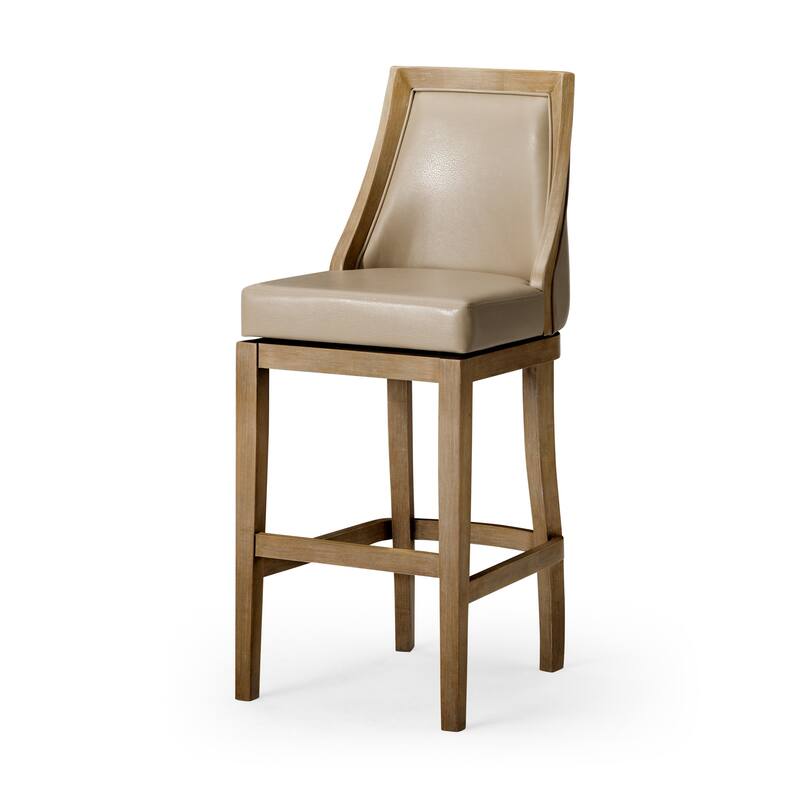 Maven Lane Vienna Swivel Kitchen Stool - Weathered Oak Vegan Leather - Bar Height