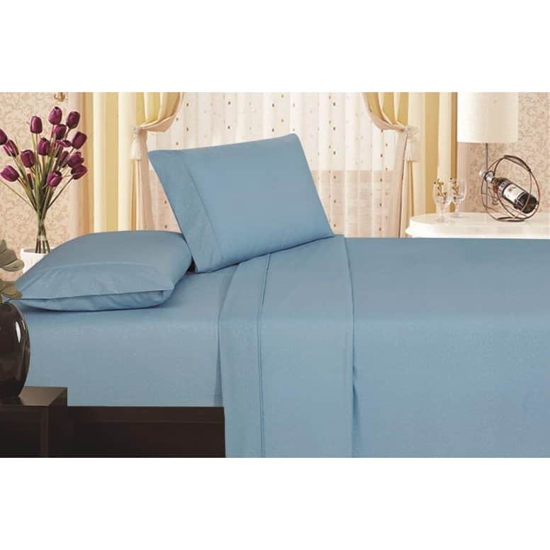 Décor&More 1800 Series Queen Size 4 Piece Vine Embossed Sheet Set - Light Blue - King