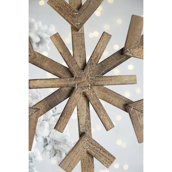 17.7" x 17.7" Large Fir Wood Snowflake Ornaments, Hanging Home Decor Accents for Christmas Tree, Wall Art, Set of 2
