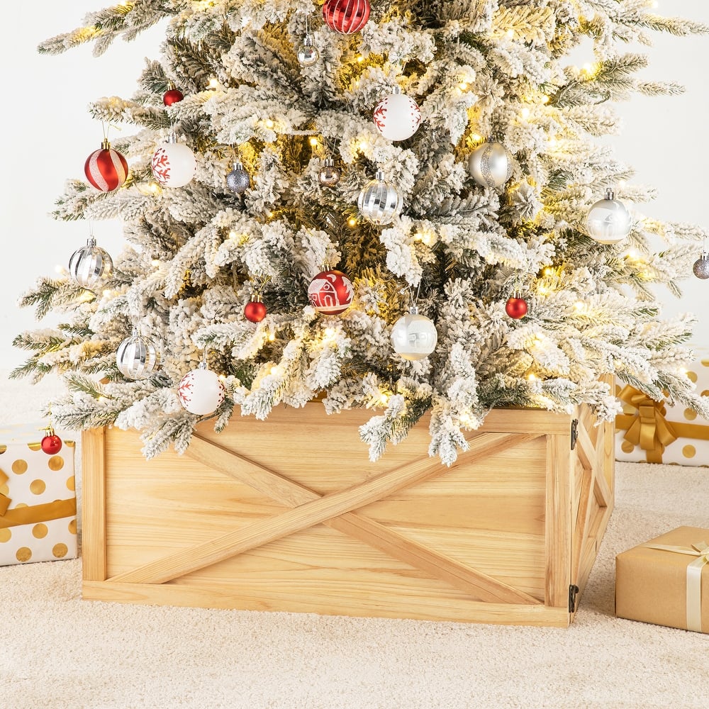 Glitzhome 22"L/26"L/32"L Handcrafted Wooden Christmas Tree Collars