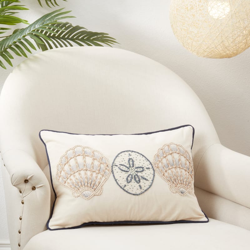 Underwater Wonders Embroidered Shells Throw Pillow