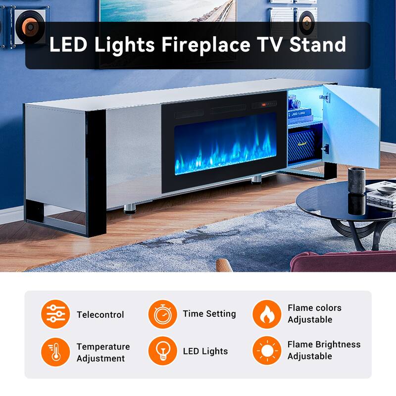 70" Modern Entertainment Center with 36" Fireplace