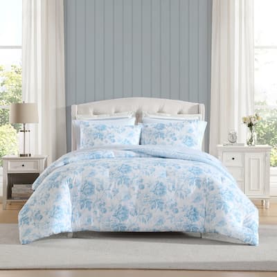 Laura Ashley Anja Textured Toile Reversible Blue Comforter Bonus Set
