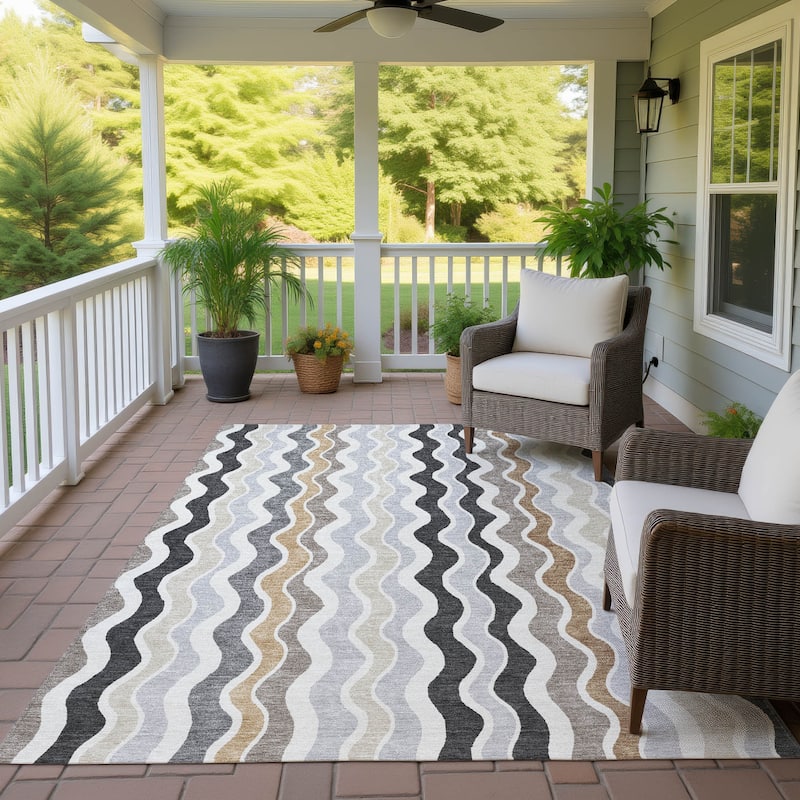 Machine Washable Indoor/ Outdoor Funky Stripe Chantille Rug
