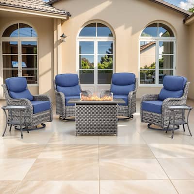 Pocassy 7 Pieces Outdoor 6 Inch Swivel Chair Table with Fire Pit Table