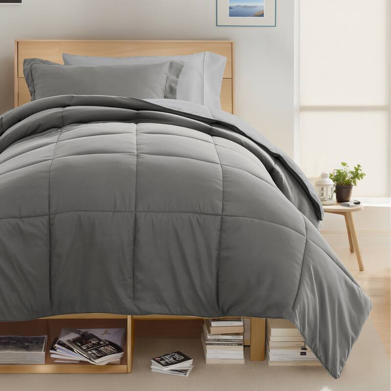 8pc Twin XL Solid Dorm Bedding Bundle - Gray / Light Gray