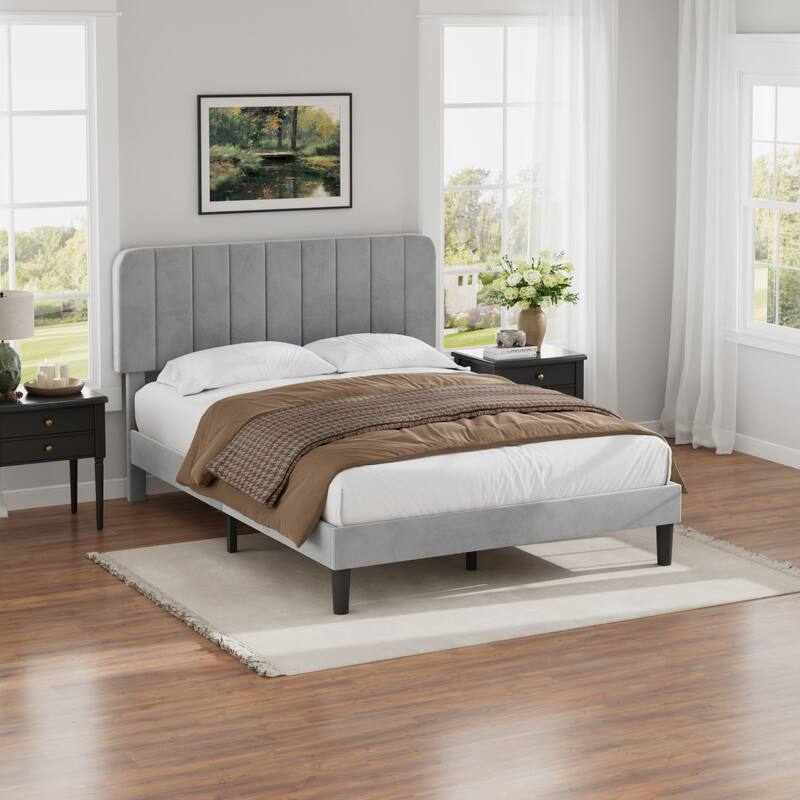 Javlergo Upholstered Bed Frames with Height-adjustable Headboard