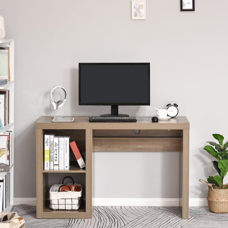 HOMCOM Rectangle Computer Desk with Thick Board and Display Shelves for Home Office Table Workstation