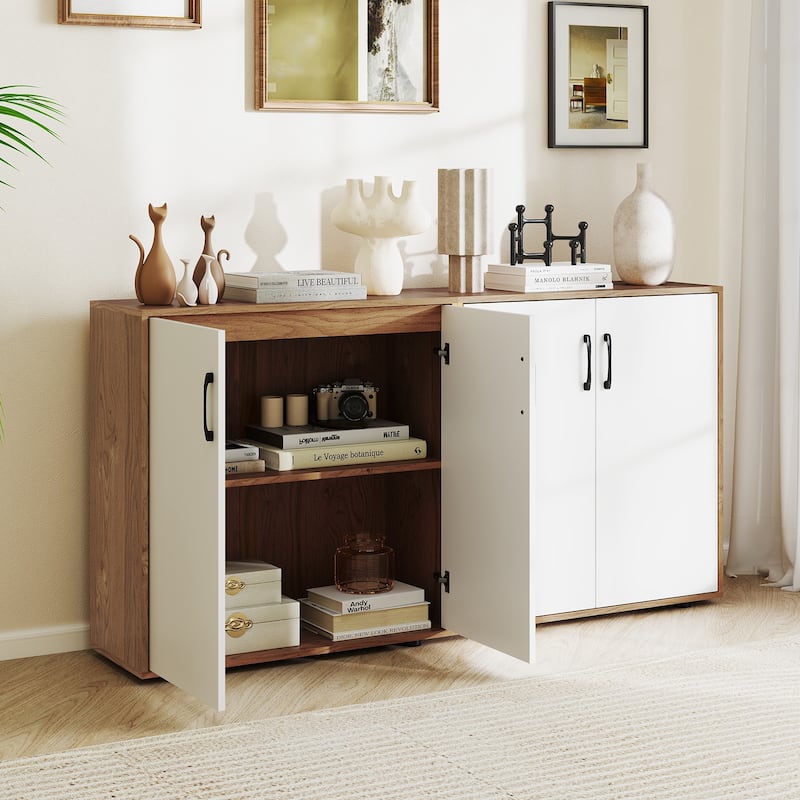 Gymax Coffee Bar Cabinet 2-Door Kitchen Storage Cabinet w/ 5-Position