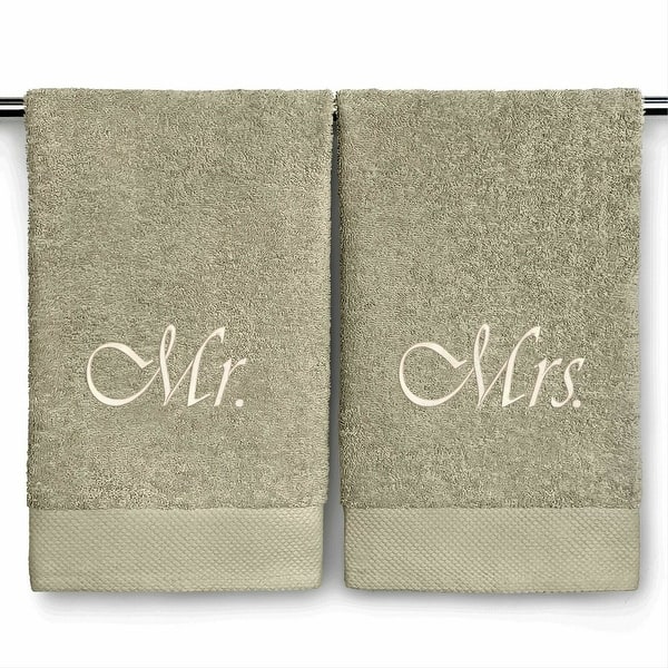 Kaufman 2 Piece Set Monogrammed Hand Towel. Monogram Options. Size 17"x 28" - MR/MRS-BROWN