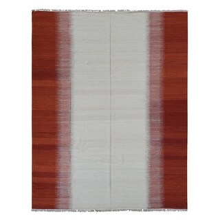 Shahbanu Rugs Ivory Wool Flat Weave Durie Kilim Vertical Wide Stripe ...