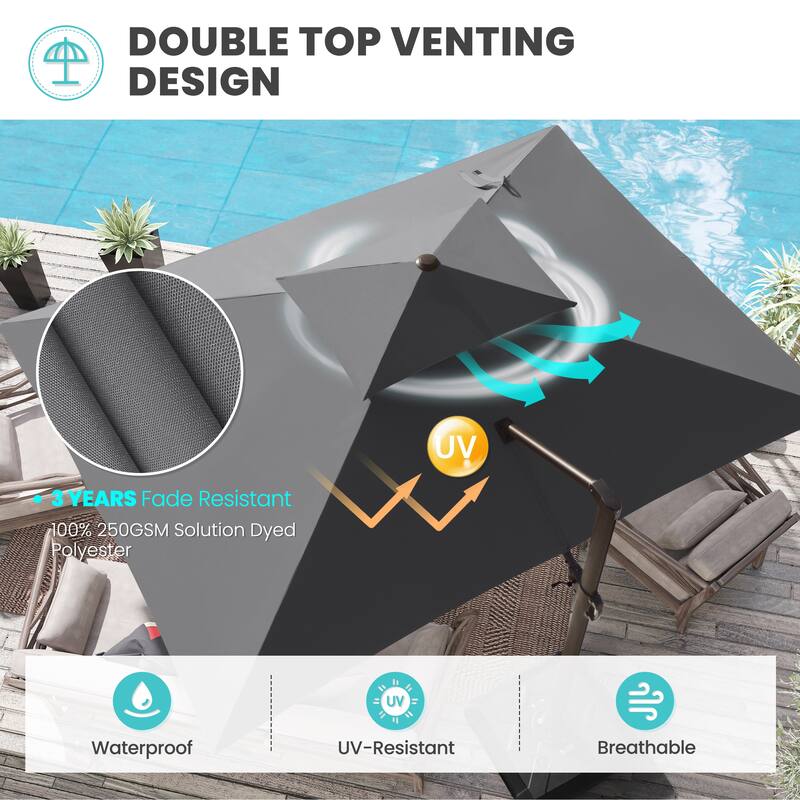Crestlive Outdoor 13 x 10ft Patio Cantilever Umbrella with Tilt Angles and 360-degree Rotation