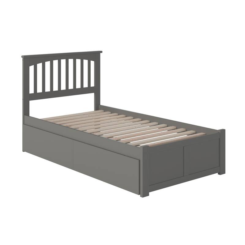 Rustic Platform Bed with Drawers - Grey Storage Bed Frame - Modern Bed with Footboard