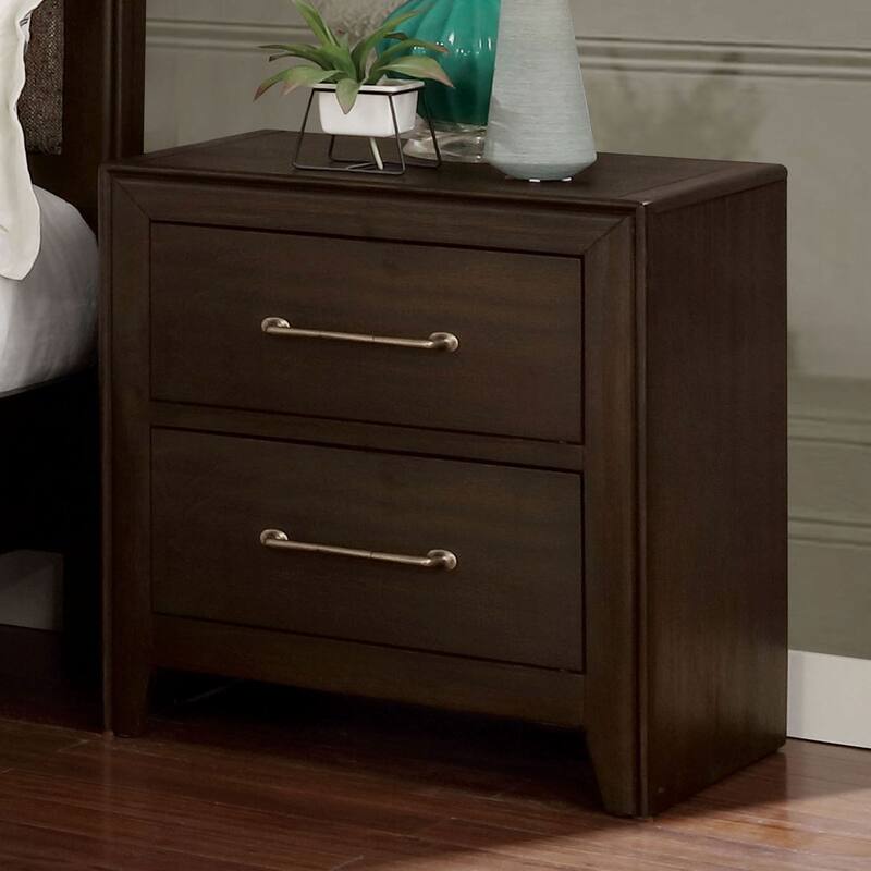 1pc Nightstand Only Solid wood 2-Drawers Bedside Table Brushed Nickel Pull Modern Bedroom - Walnut