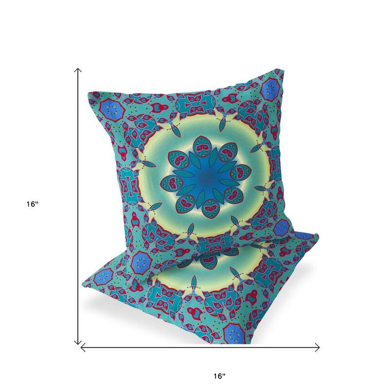 HomeRoots Set of Two 16" X 16" Green and Red Blown Seam Floral Indoor Outdoor Throw Pillow - 16.00' X '16.00' X '5.00