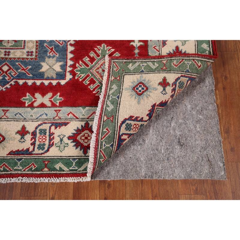 Geometric Red Kazak Oriental Area Rug Hand-Knotted Wool Carpet - 5'1" x 6'8"