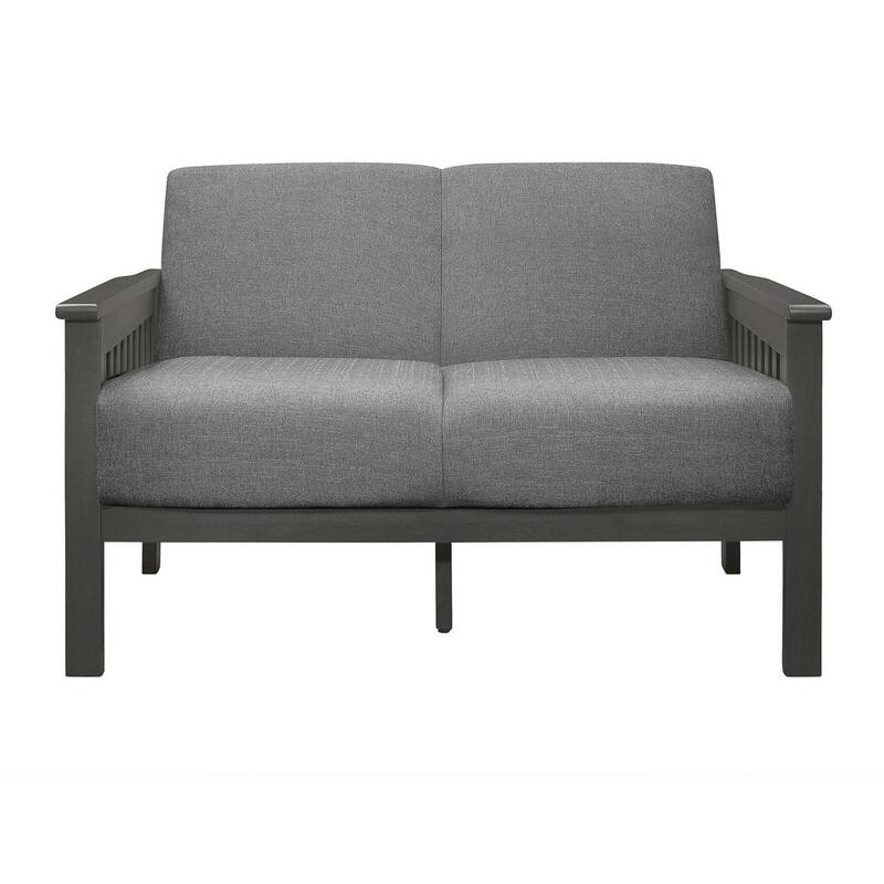 Wiston 50 Inch Loveseat, Gray Polyester, Dark Gray Solid Rubberwood