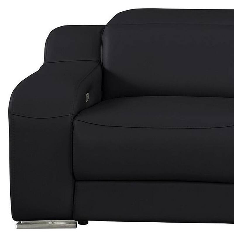 HomeRoots 103" Black Italian Leather Reclining USB Sofa