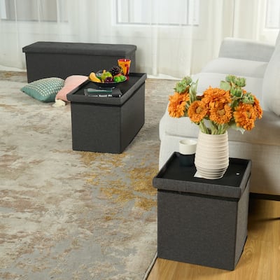 HomyLin Storage Ottoman Fabric Upholstered Tufted Foot Stool