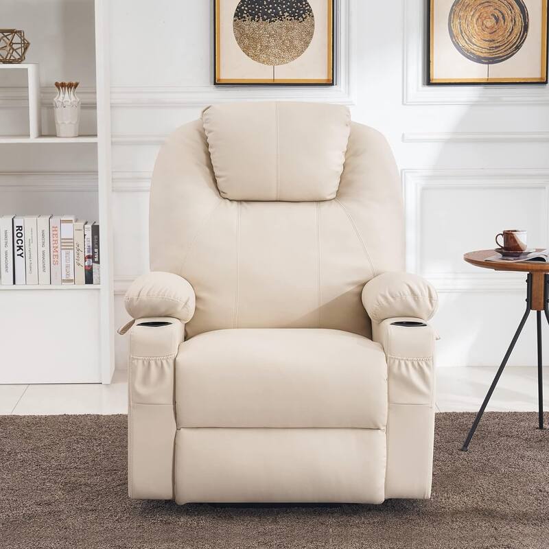 MCombo Large Power Lift Recliner Leather Chair with Massage, Heat, Cup Holders,Extended Footrest, Leather 7516