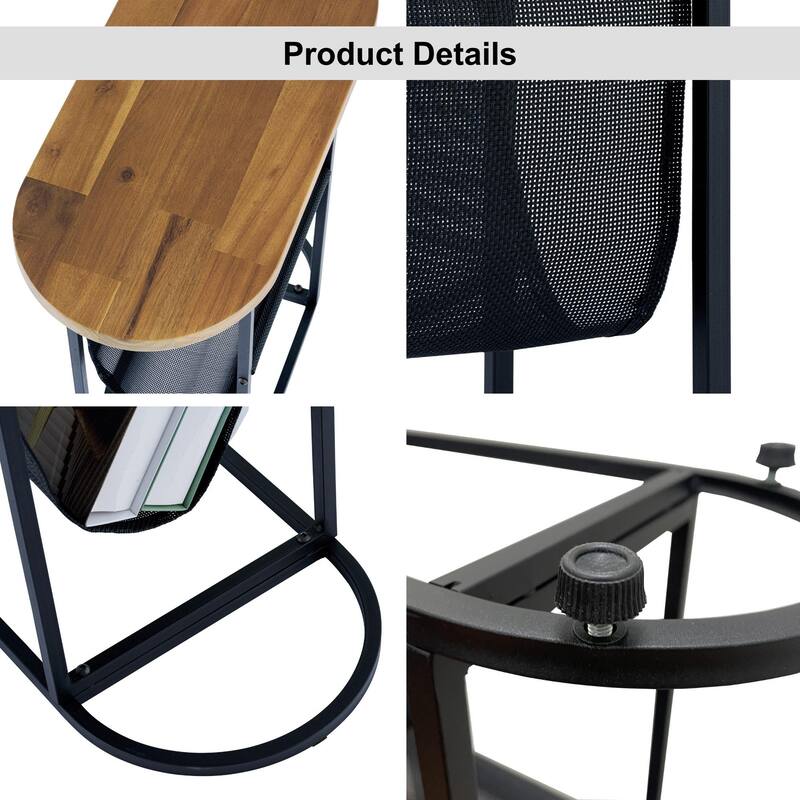 Acacia Oval Small Side Tables With Magazine Organizer Set of 2