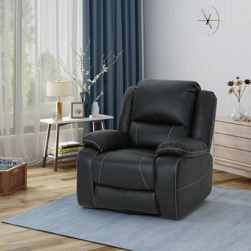39" Wide Faux Leather Manual Swivel Standard Recliner - Black