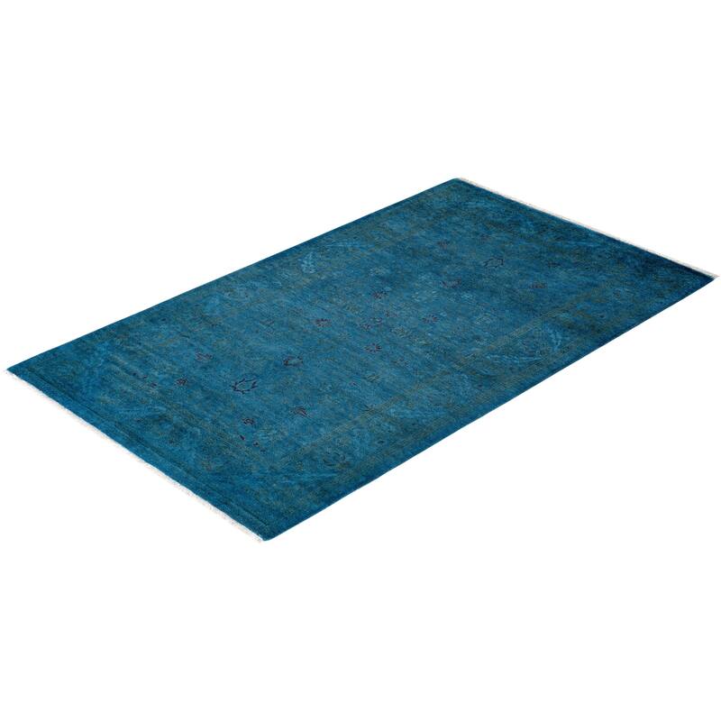 Overton Hand Knotted Wool Vintage Inspired Modern Contemporary Overdyed Blue Area Rug - 3' 2" x 5' 3"