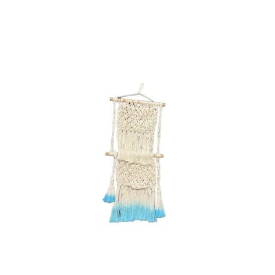 White With Blue Tips Macrame Wall Decor