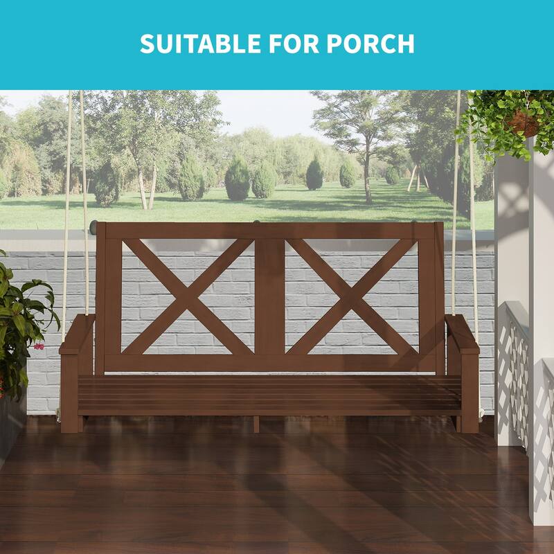 Mixoy Outdoor Wood Porch Swing with Curved Back Design