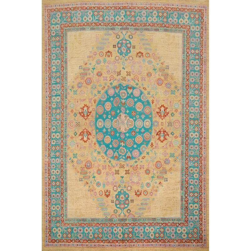 Hand Knotted Oriental 100% Wool Carpet Traditional Floral Yellow & Gold Ziegler Area Rug - 9' 9'' X 8' 0''