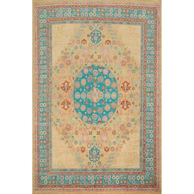 Hand Knotted Oriental 100% Wool Carpet Traditional Floral Yellow & Gold Ziegler Area Rug - 9' 9'' X 8' 0''
