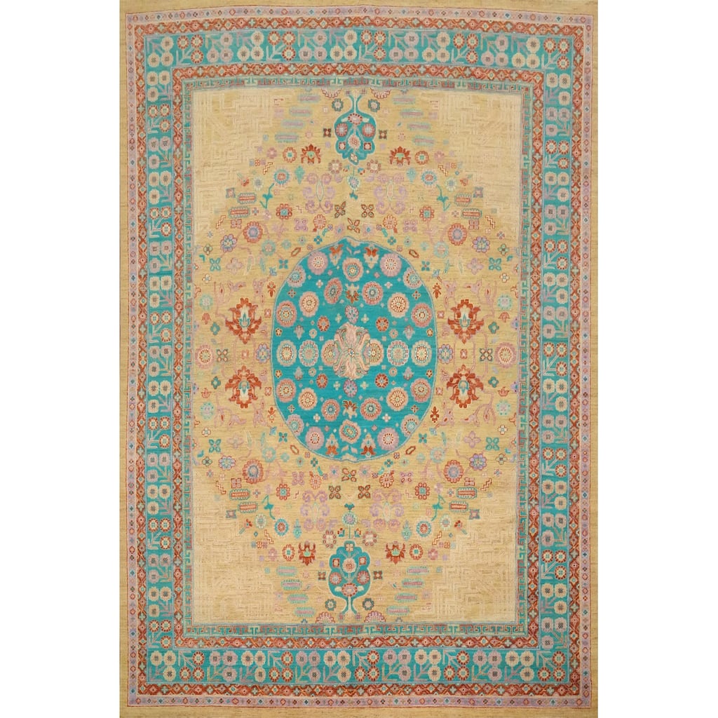 Hand Knotted Oriental 100% Wool Carpet Traditional Floral Yellow & Gold Ziegler Area Rug - 9' 9'' X 8' 0''