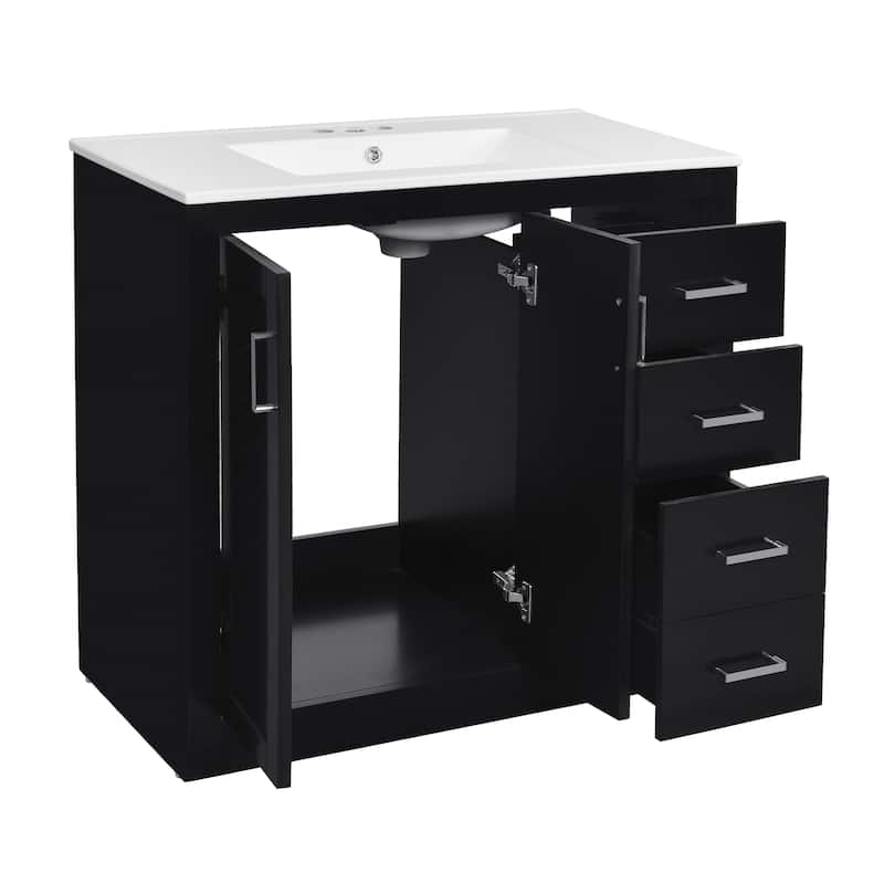 Roomfitters 72" Freestanding Bathroom Vanity with Ceramic Sink, Wood Double Sink Storage Cabinet with Soft Close Drawers