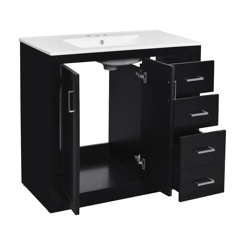 Roomfitters 72 Inch Bathroom Vanity with Ceramic Sink, Solid Wood Frame Cabinet with Sliding Tiers & Soft Close Doors