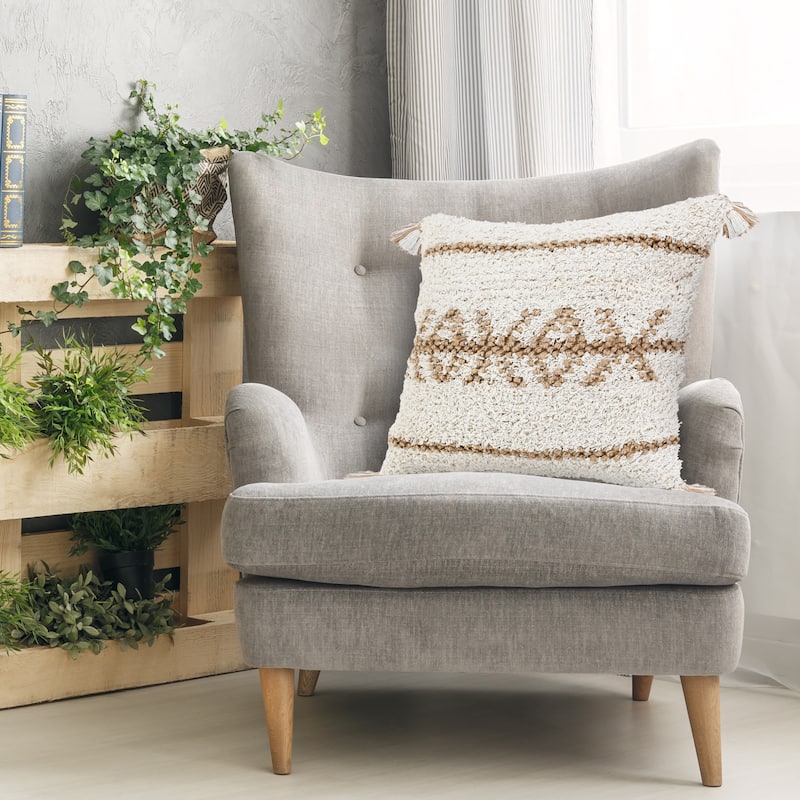 Sevita Boho-Chic Geometric Jute and Cotton Throw Pillow - 20" x 20" - Polyester