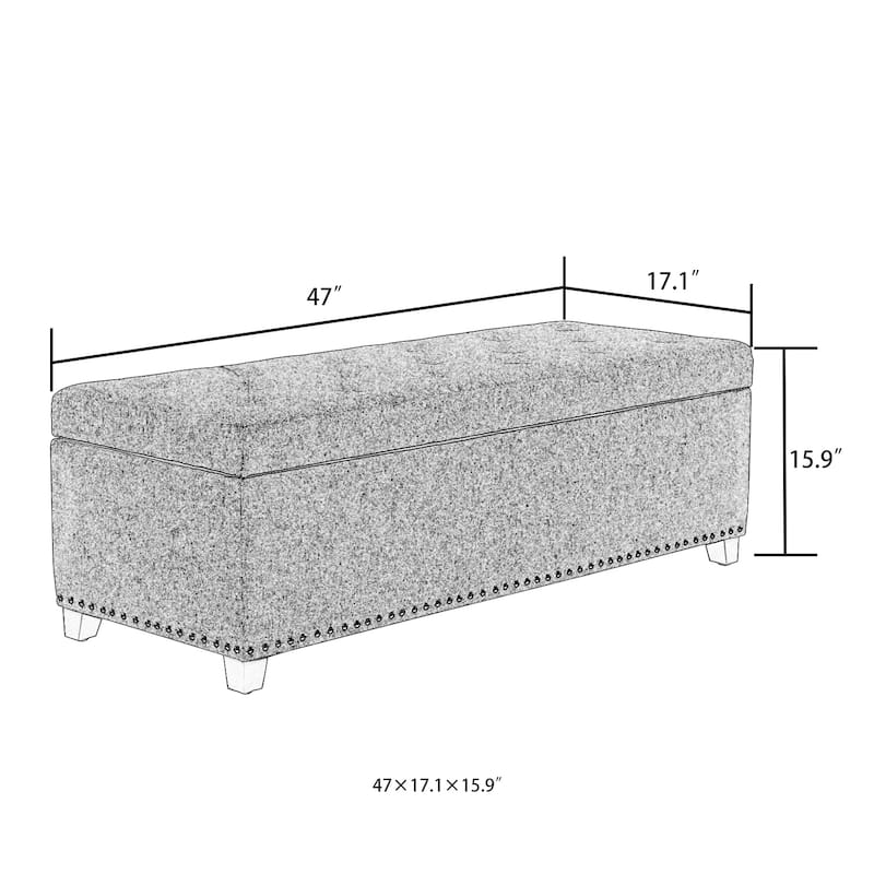 Adeco 46" Faux Leather Storage Ottoman Bench with Nailhead Trim
