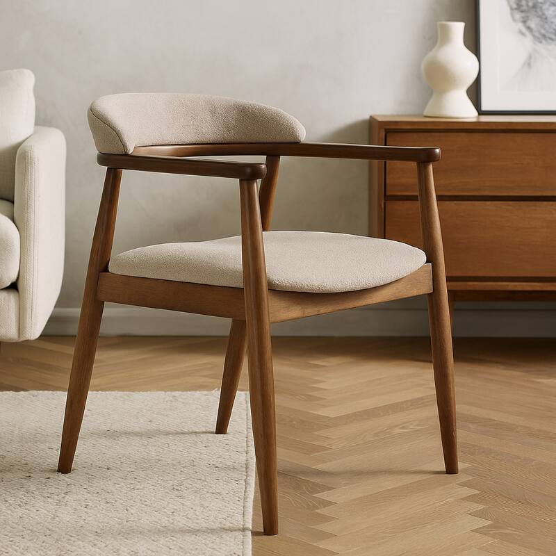 Cid Coha Dining Chair, Soft Tan Fabric, Brown Solid Wood Frame