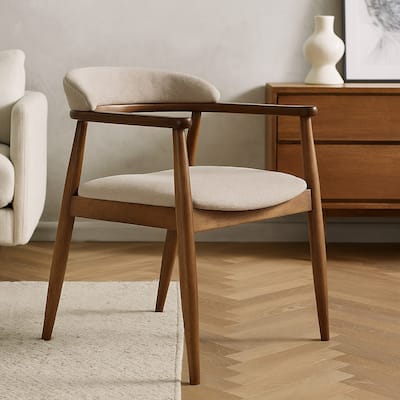 Cid Coha Dining Chair, Soft Tan Fabric, Brown Solid Wood Frame