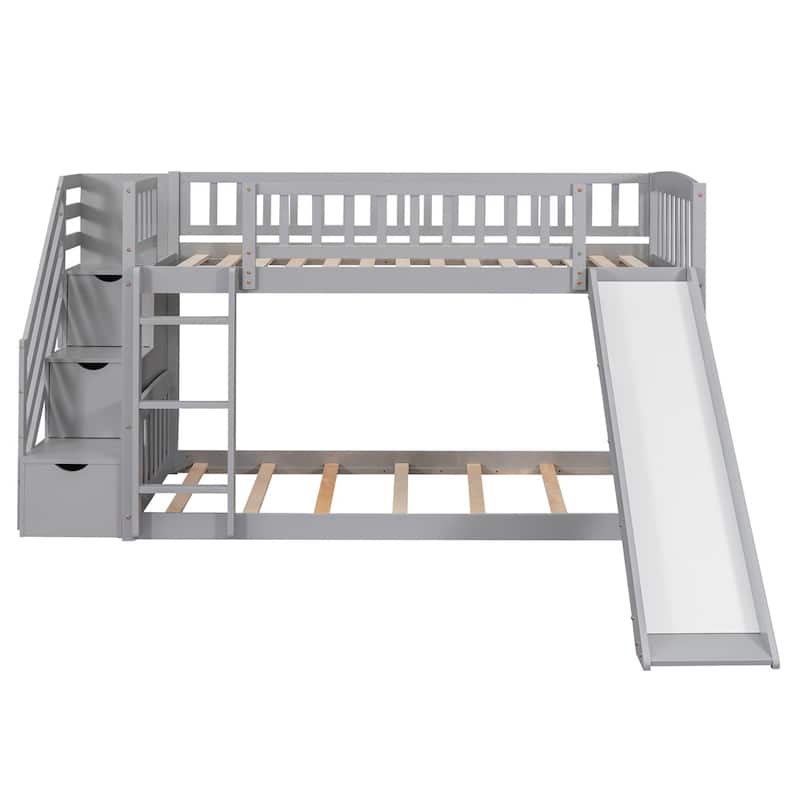 Merax Wood Twin over Twin Bunk Bed with 2-Drawers and Slide