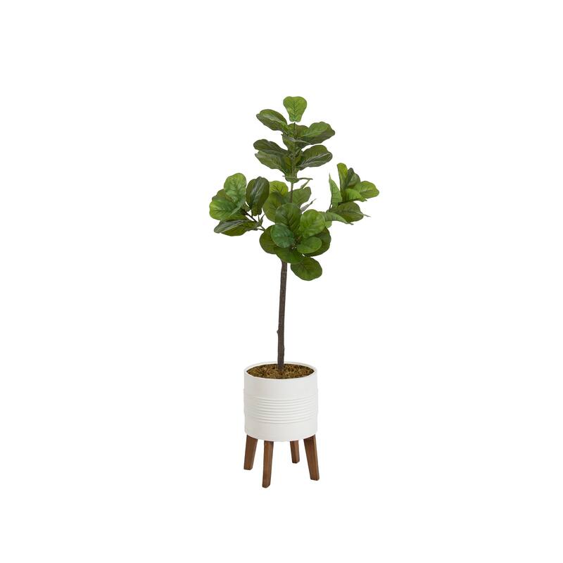 Kate and Laurel Fidmont Faux Fiddle Fig Tree - 4.5ft - White/Rustic Brown