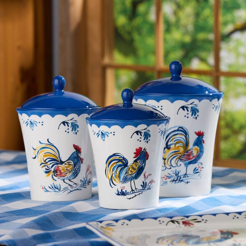 Certified International French Rooster 3 Piece Canister Set - 7.25"L x 7.25"W x 10.25"H