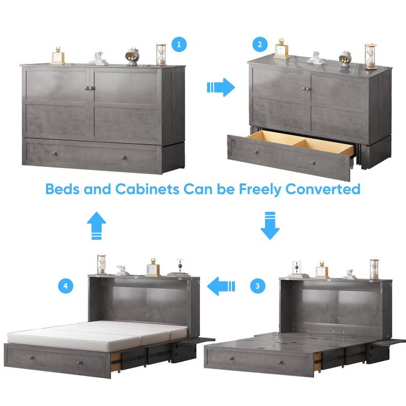 Mixoy Queen Murphy Bed Chest with Charging Station and Storage Drawer,No Mattress