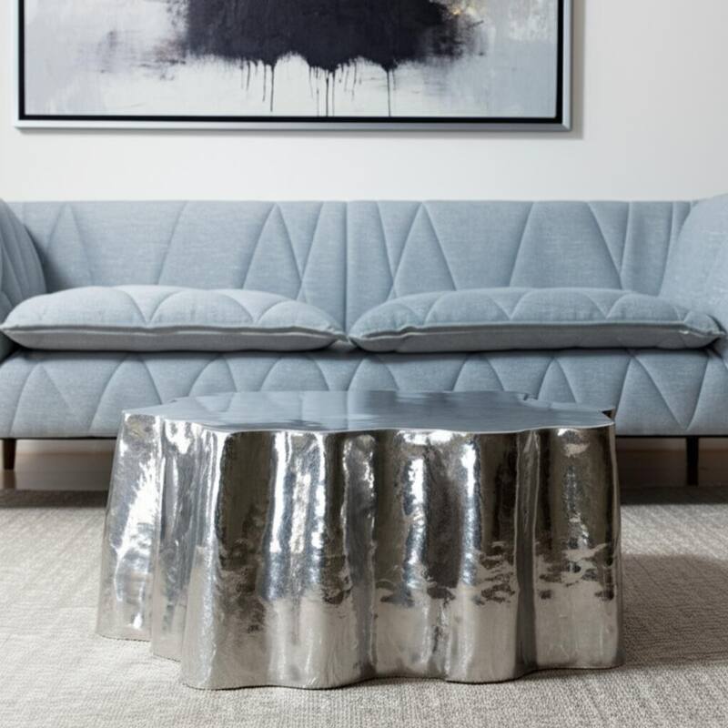 HomeRoots 37" Silver Aluminum Free Form Solid Coffee Table - 37.00 in. x 15.40 in. x 37.00 in. - Silver