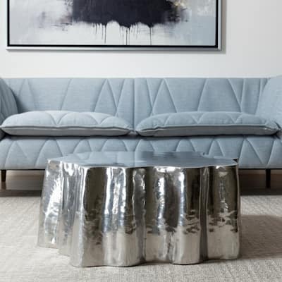 HomeRoots 37" Silver Aluminum Free Form Solid Coffee Table - 37.00 in. x 15.40 in. x 37.00 in.