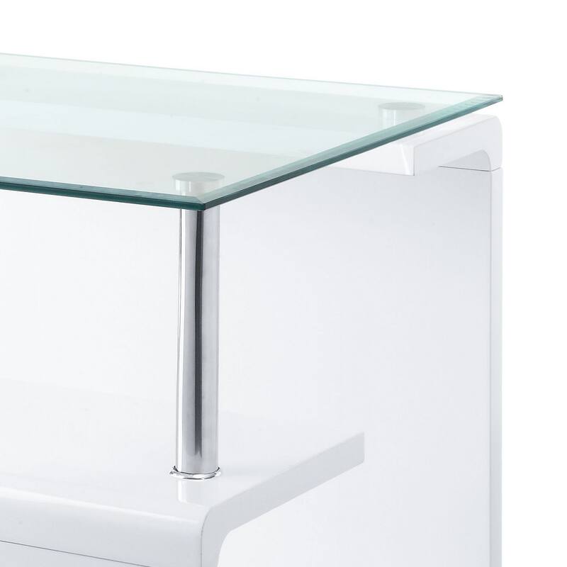 24 Inch Square Accent End Table, Glass Top, Open Shelf, White, Chrome - 24 L x 24 W x 22 H Inches