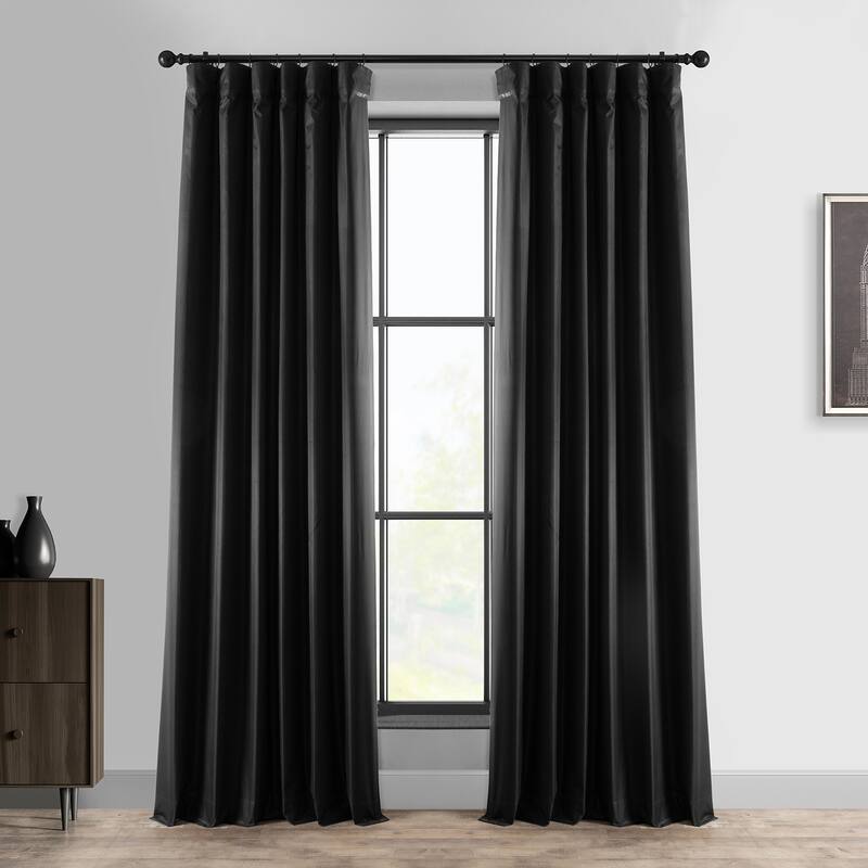 Exclusive Fabrics Essential Polyester Solid Blackout Curtains - Thermal Insulated Window Curtains Rod Pocket (Single Panel) - 50 X 108 - Deep Black