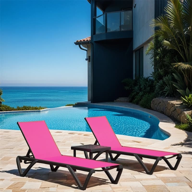 Outdoor Adjustable Backrest Lounge Chair with Side Table (Set of 3)