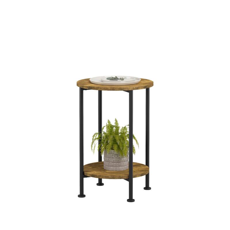 Anmytek Rustic Brown 3 Piece Coffee and End Table Set with Storage Shelves Round Modern Farmhouse Living Room Accent Table Set