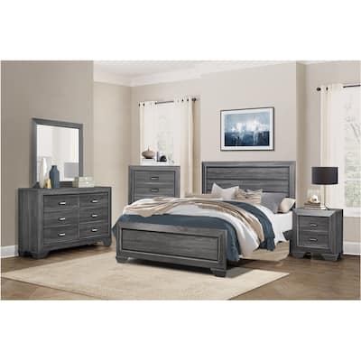 Valli 5 Piece Gray Modern Rustic Panel Bedroom Set