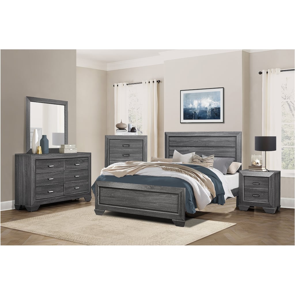 Valli 5 Piece Gray Modern Rustic Panel Bedroom Set